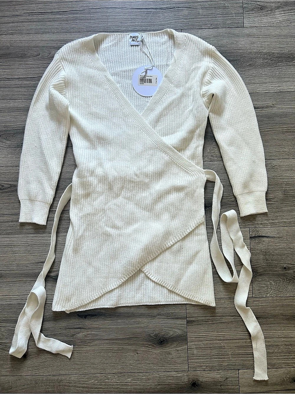 Princess Polly Phenix Knit Wrap Mini Sweater Dress - Cream Size XS/S